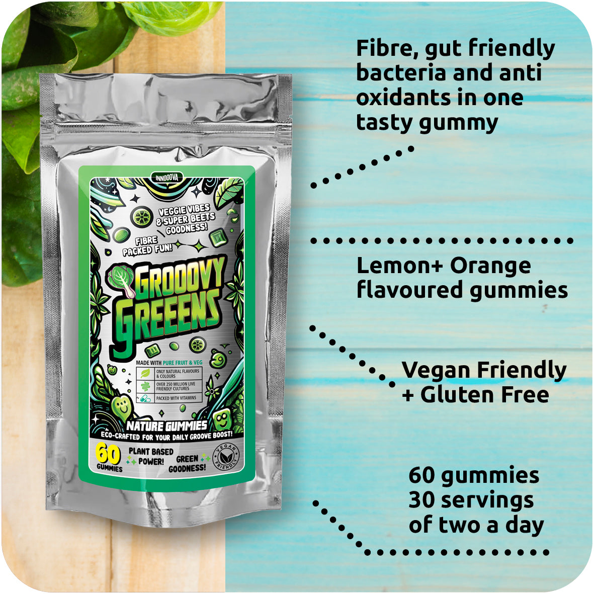 Grooovy Greeens x60 Superfood Gummies | Apple | Greens, Prebiotics & Gut Support