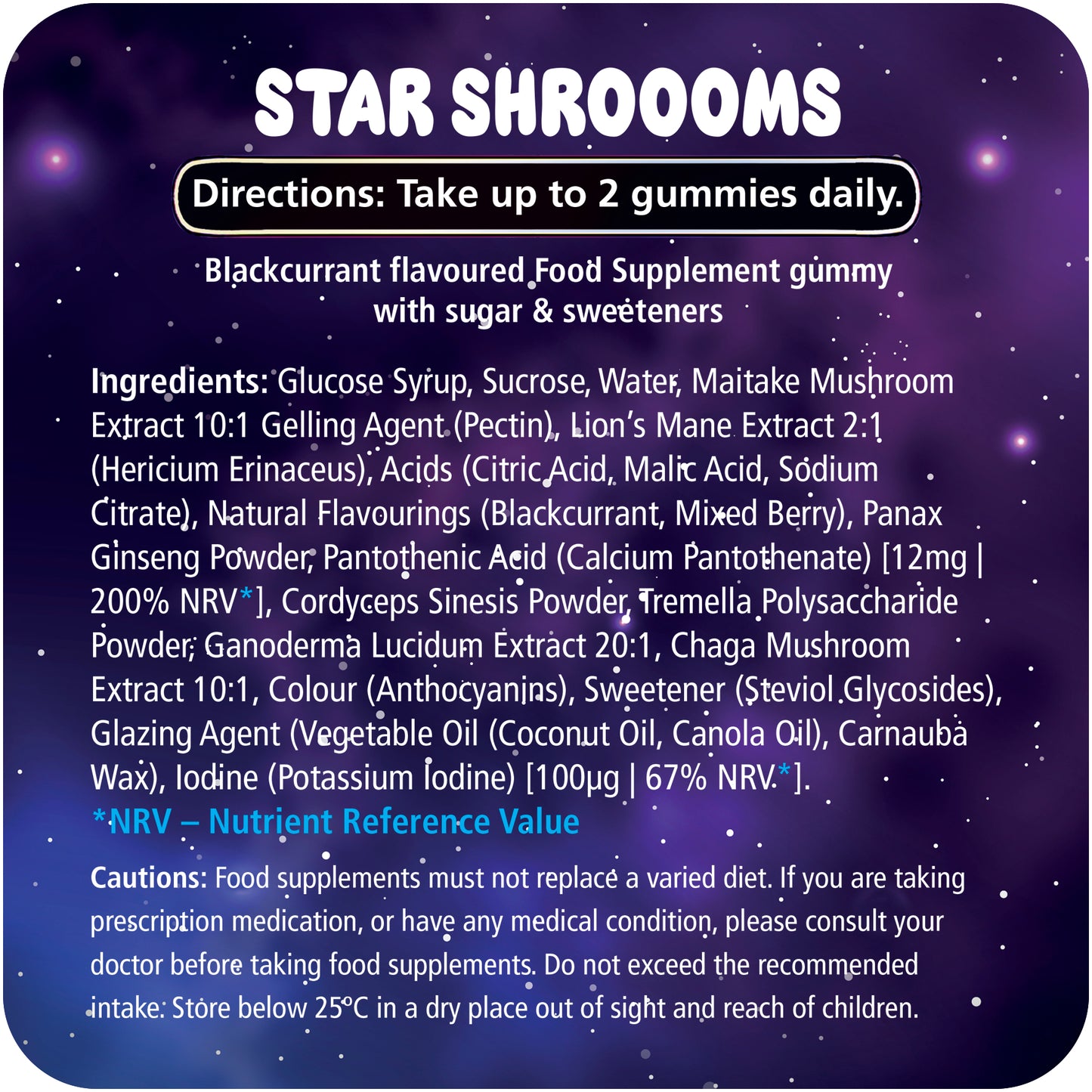 Starshroooms x60 Mushroom Gummies | Blackcurrant | 6 Mushrooms + Ginseng for Mind & Mood