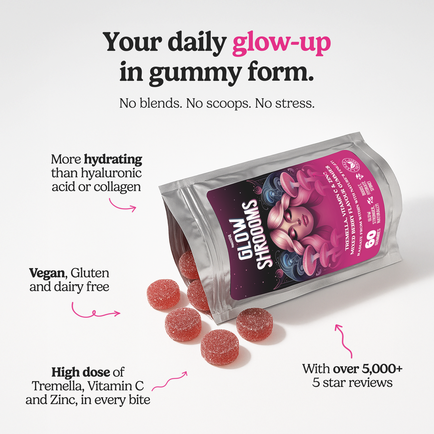 30 Day Glow & Flow 3 in 1 Wellness Gummy Bundle | Skin Glow, Brain Boost & Gut Support