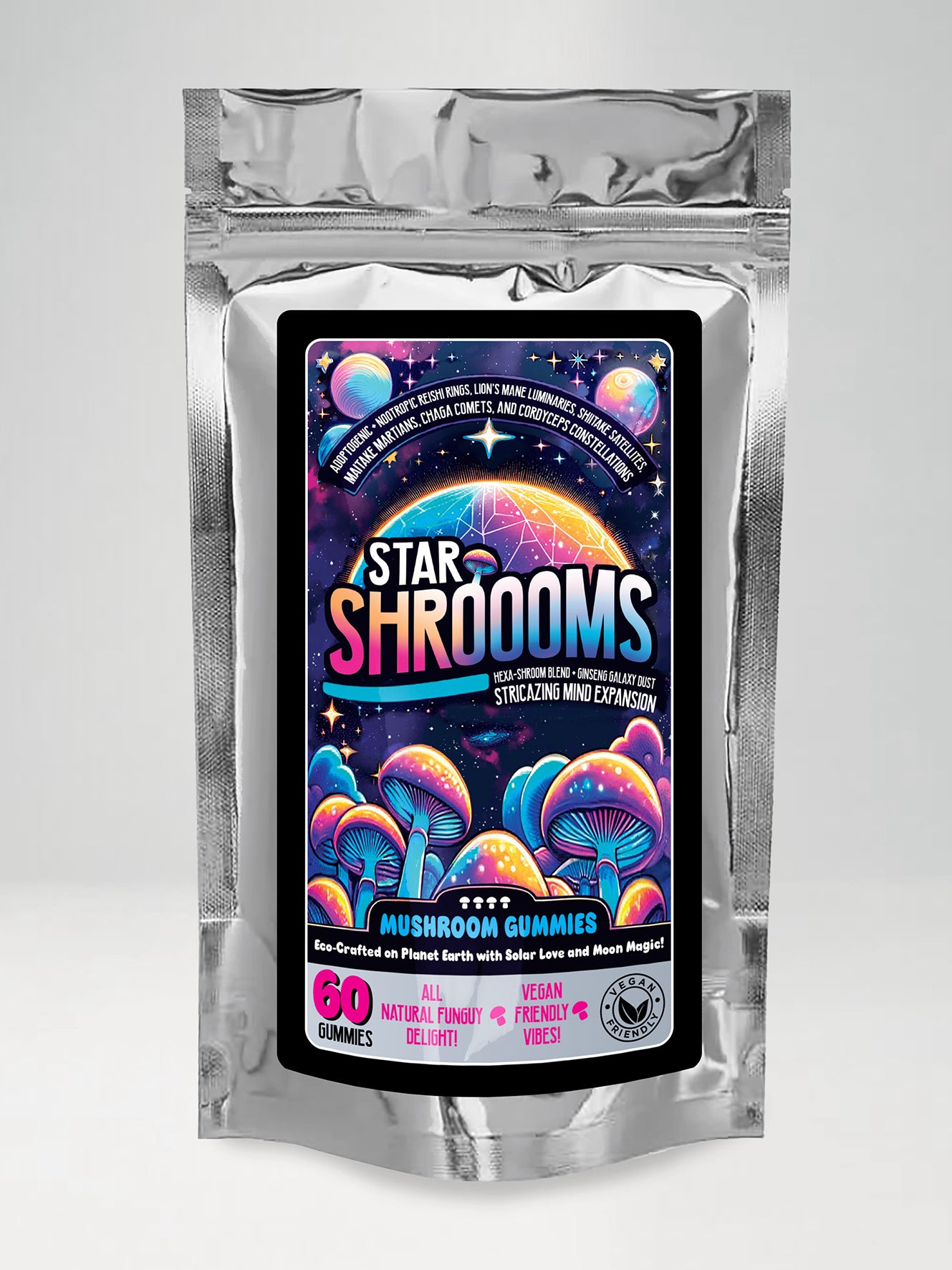 Starshroooms x60 Mushroom Gummies | Blackcurrant | 6 Mushrooms + Ginseng for Mind & Mood