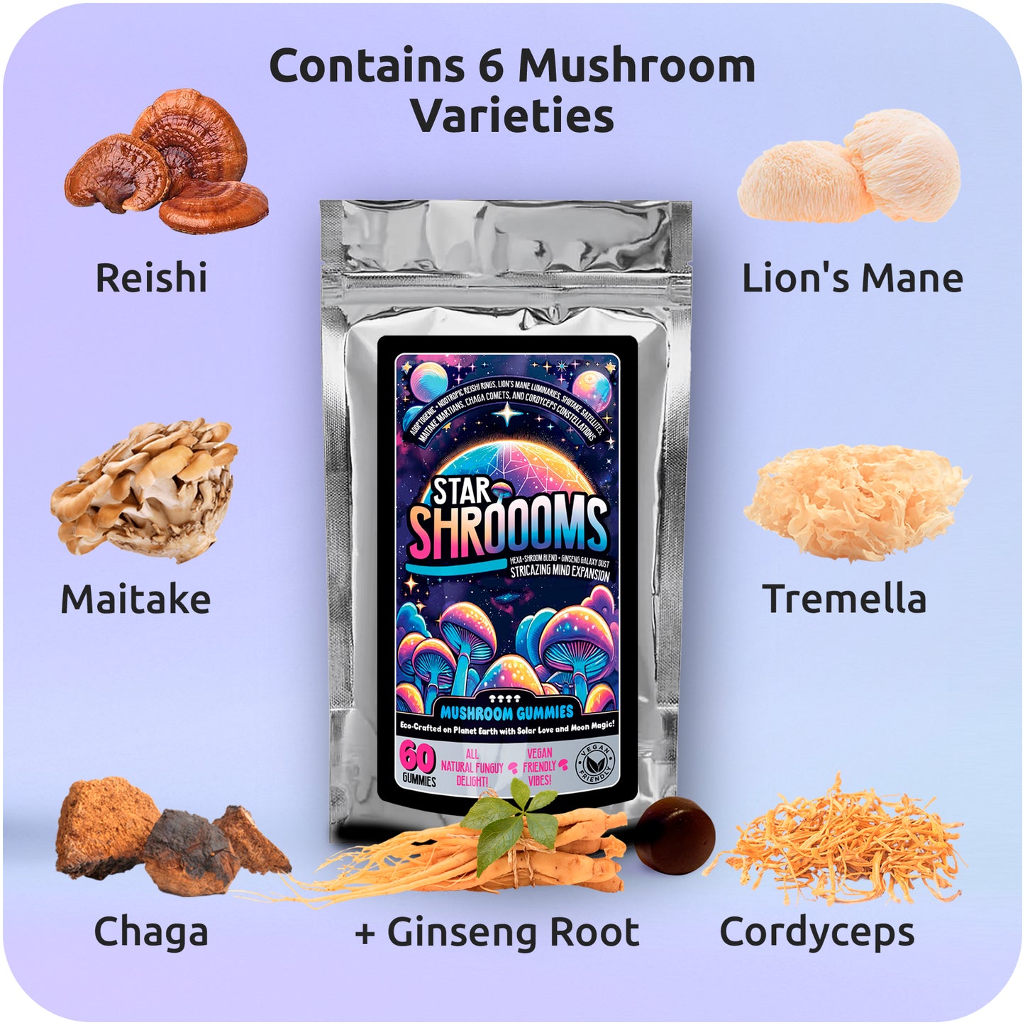 Starshroooms Mushroom Gummies | 180 Pack | Vegan Friendly | Free UK Shipping