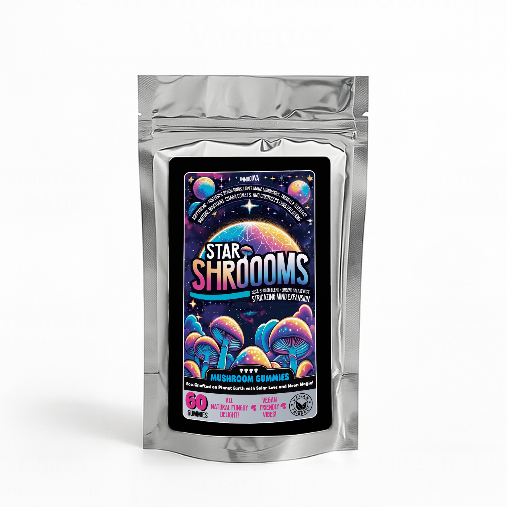 Starshroooms x60 Mushroom Gummies | Blackcurrant | 6 Mushrooms + Ginseng for Mind & Mood